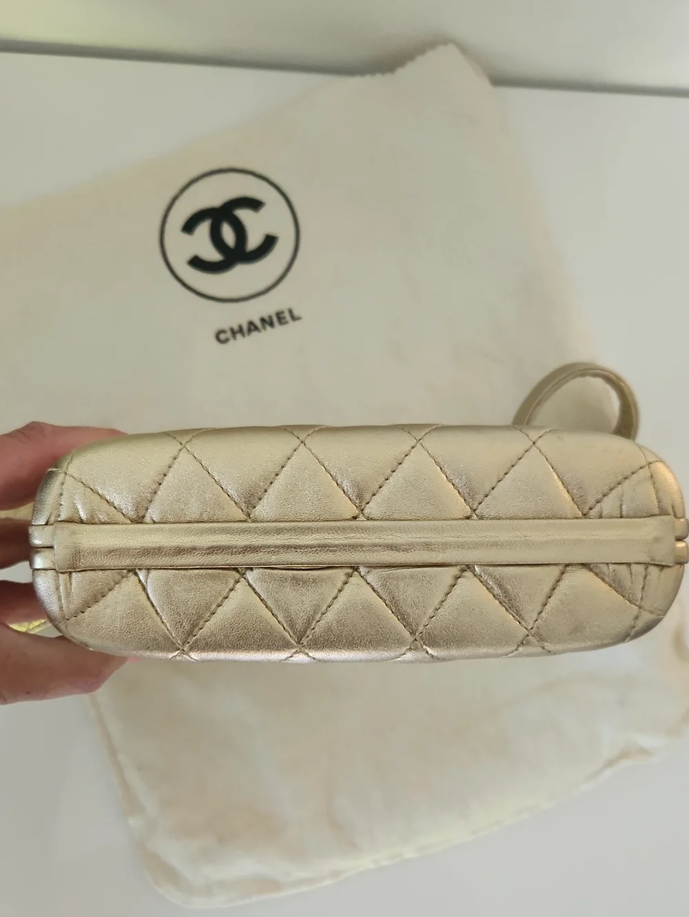 RARE Vintage Chanel Gold Kisslock Crossbody Bag With 24K Gold Plated Hardware